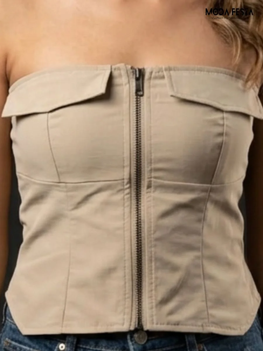 An edgy structured corset-style top featuring a sweetheart neckline,